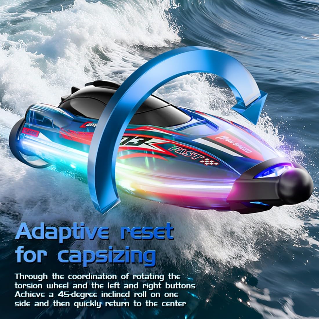 Brushless Fernsteuer Boot 2.4GHz High Speed RC Elektrisch Racing Boot mit Farbwechsel LED Beleuchtung Wasserdicht Dual Motor Wasserfahrzeug für Erwachsene Hobbyisten-Rot/3 Batterie