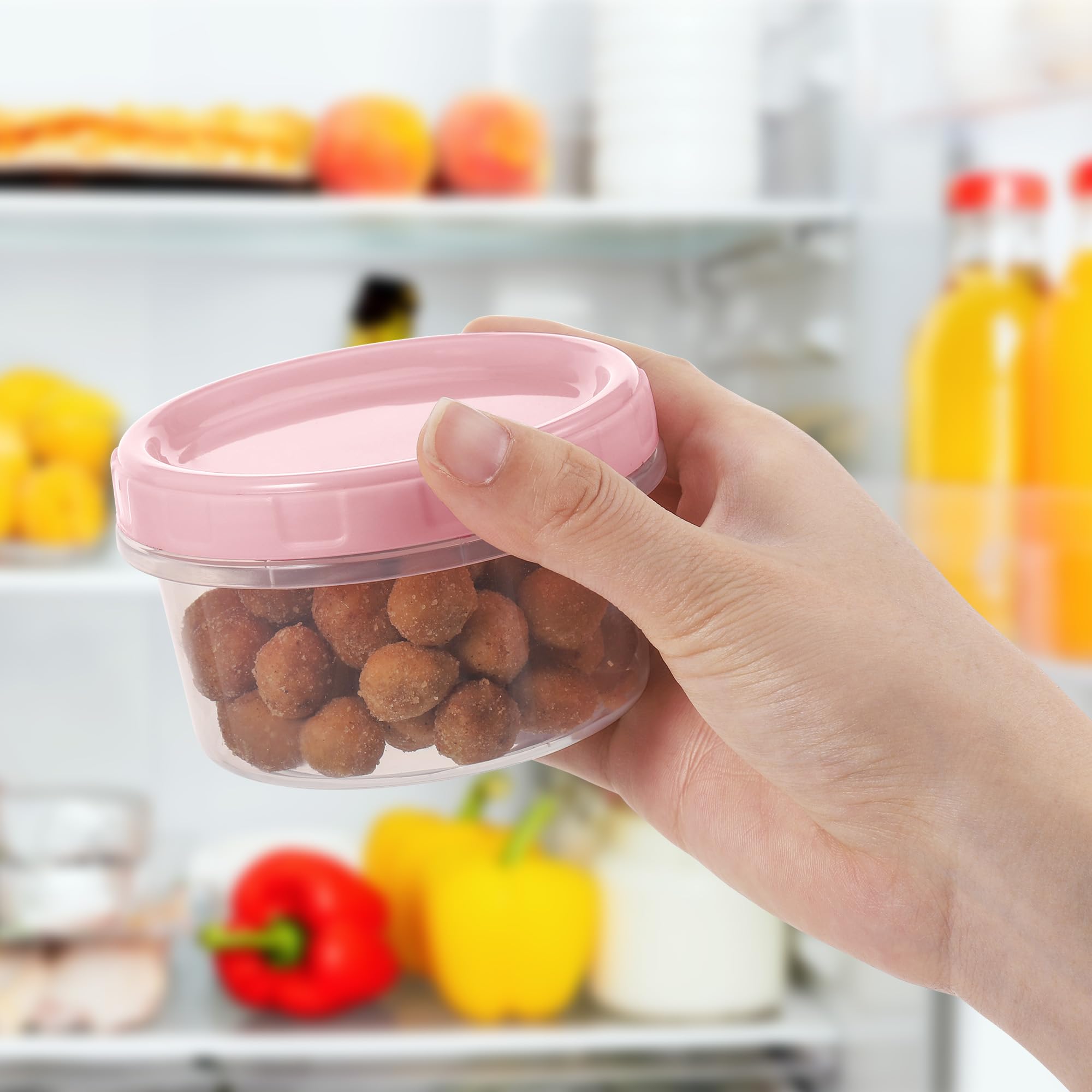 LATERN 20 stuks kleine voedselcontainers, 4 oz/120 ml herbruikbare plastic delicatessenbakken stapelbare voedselopslagpotten met lekvrije deksels, vaatwasser & magnetron en vriezer veilig (wit