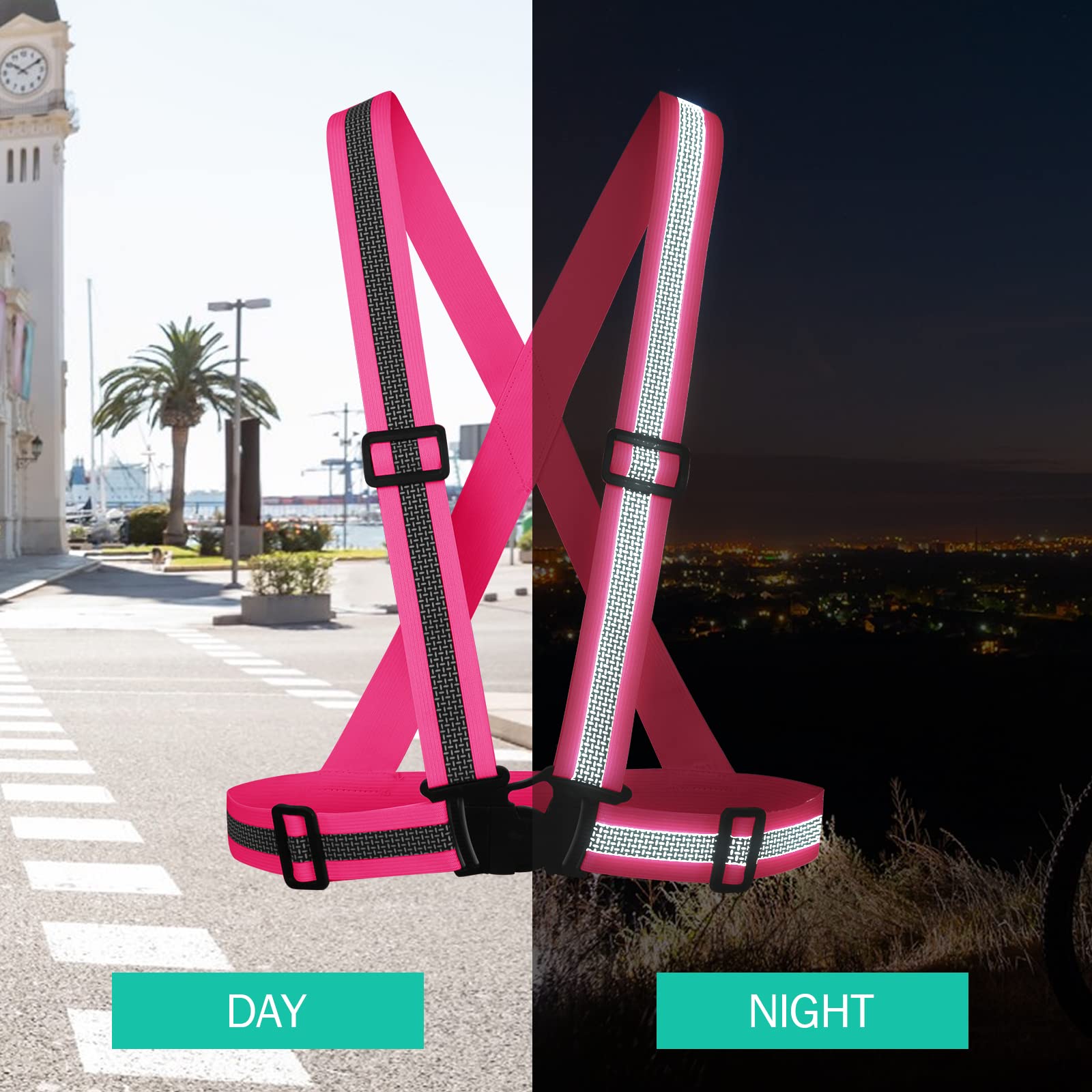 Chaleco reflectante para correr, chaleco de seguridad con correas reflectantes, chaleco de alta visibilidad para correr por la noche, ciclismo, motocicleta, caminar, paquete de 2