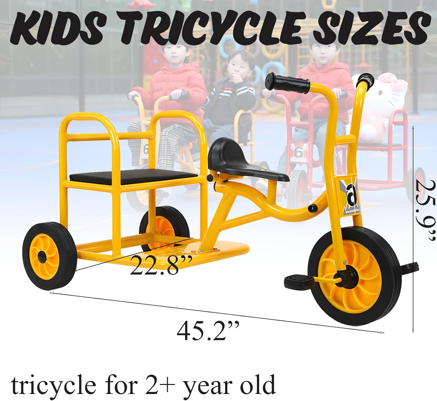 Kids Tricycles for 3-7,Preschool Daycare Playground Kids Tricycle Bike,Double Toddler Tricycle,Metal Kids Tricycle with Non-Inflatable Rubber Wheels,Kids Outdoor Tricycle,Red