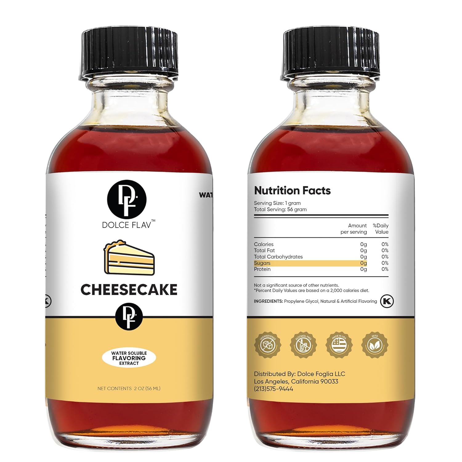 Dolce Flav Cheesecake Extract – 2 Ounce Water-Soluble Kosher, Sugar-Free, Concentrated Creamy Flavor for Desserts, Frostings & Pastries, Includes Measured Dropper, Pack of 2