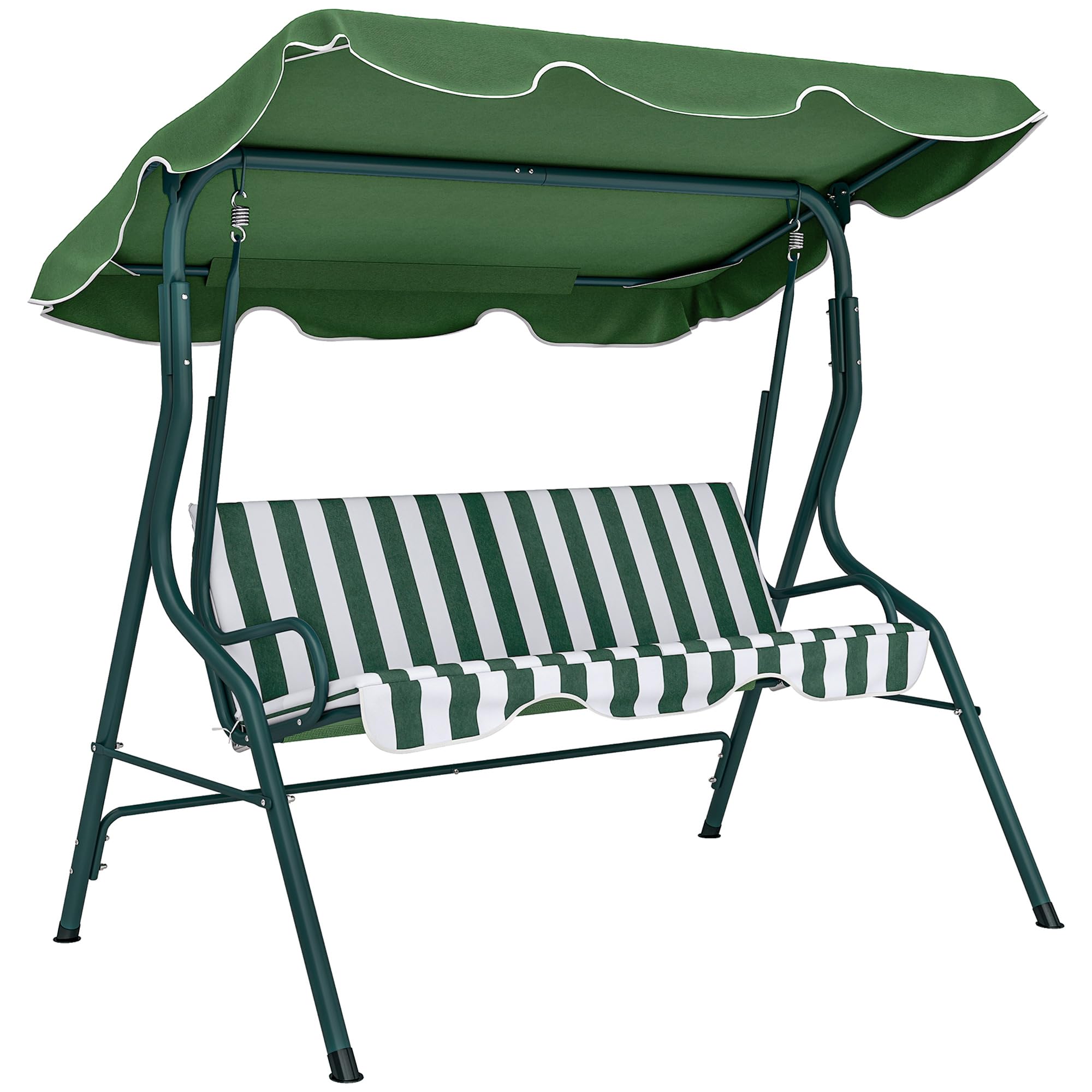 Outsunny Columpio de Jardín Exterior de 2-3 Plazas 170x110x153 cm Verde | Balancín Jardín Exterior, Toldo Ajustable en Ángulo, Impermeable, Marco de Acero, para Patio, Balcón