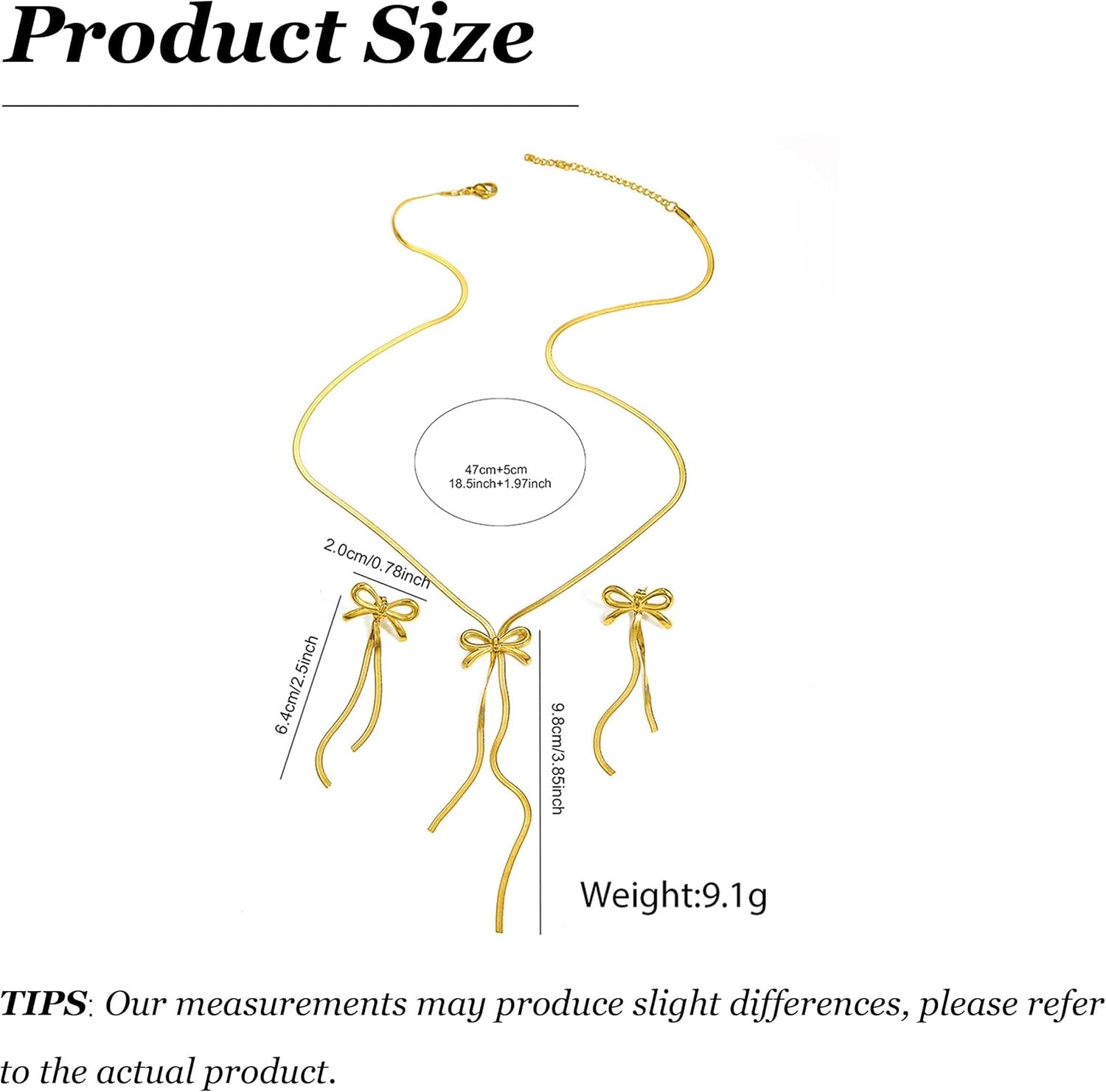 YANCHUN Gold Bow Necklace Earrings Set Dangle Drop Tassel Dainty Elegant Statement Earrings Necklace Dress for Women Accessories Jewelry Gifts - Image 6