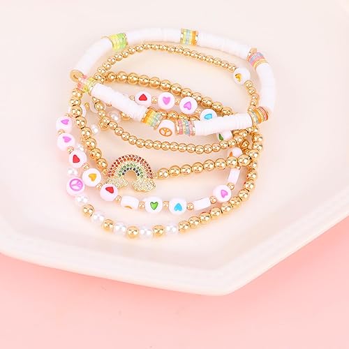 Miniatura 3 de Pink Bracelets Purple Bracelet Boho Multi-Layer Beaded Stacking, Versatile Strand Stretch Crystal Beads Wrap Slip-on Cuff Bangle Set, Cute