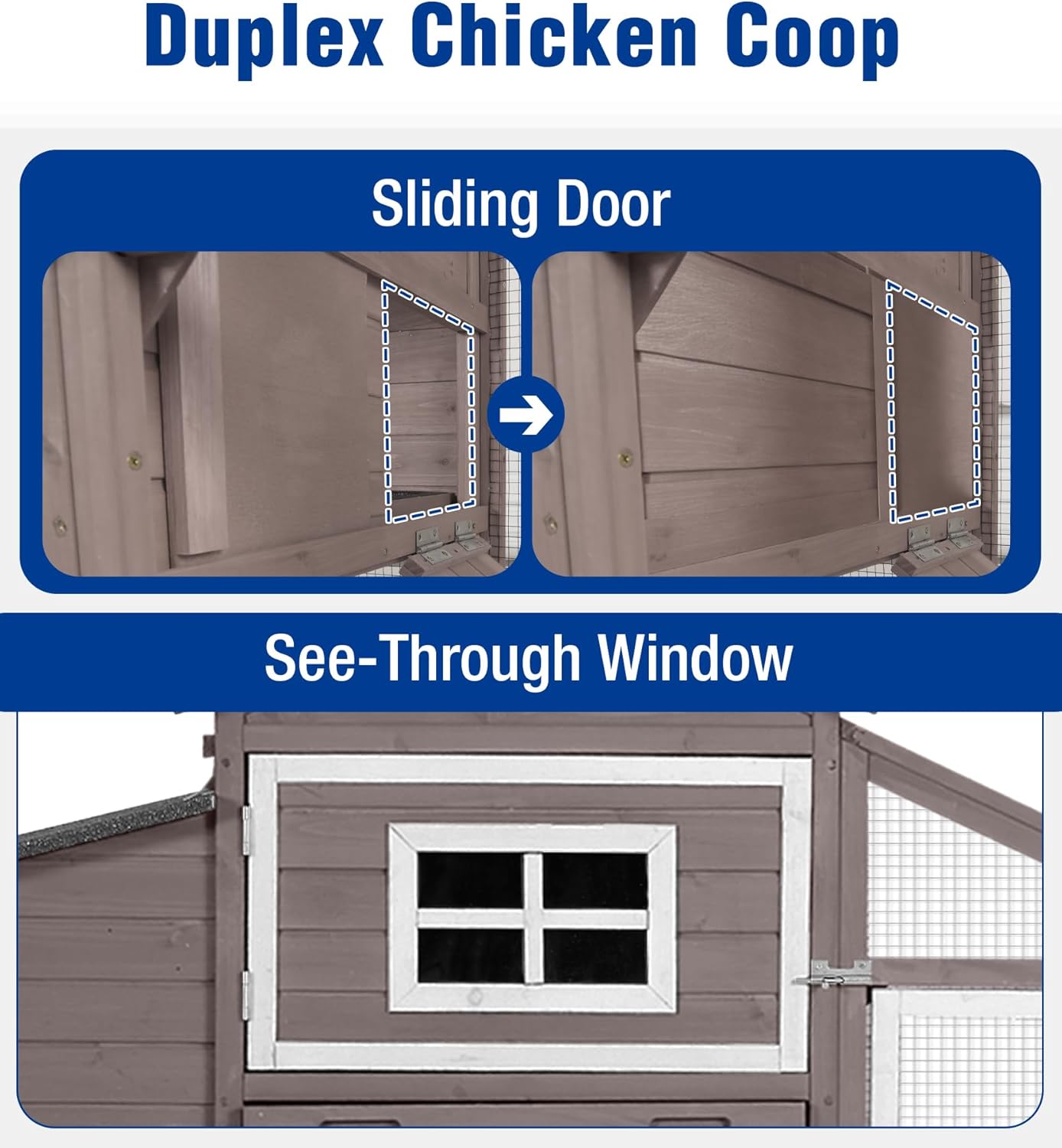 Mobile Chicken Coop with Wheels, Duplex Outdoor Chicken House with Expandable Run, Slide-Out Tray, Weatherproof Roof, Predator-Proof Hen House - Brown