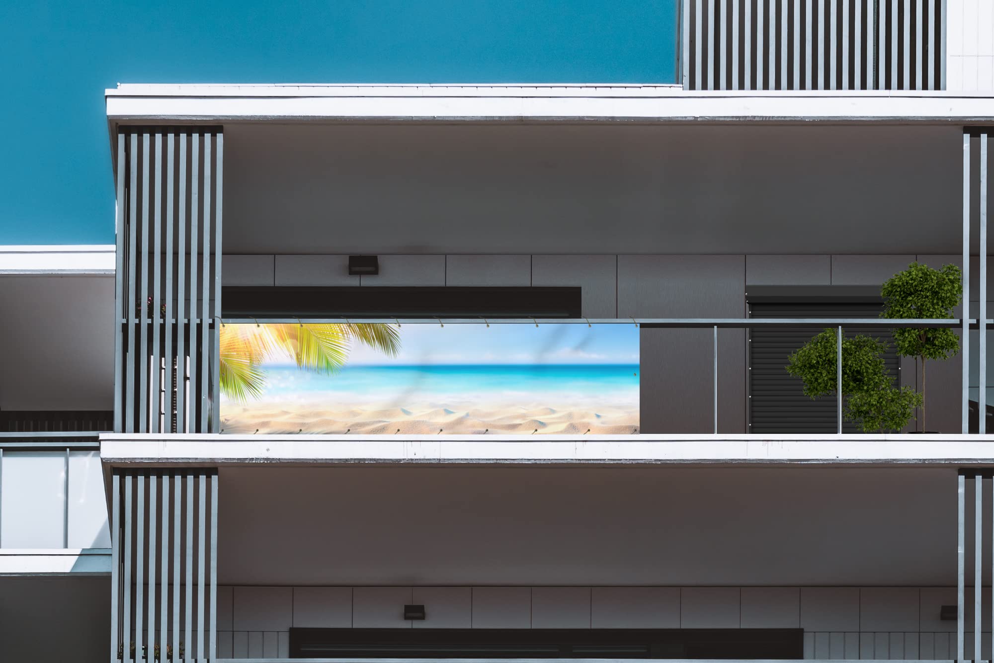 MuchoWow® Balkon-Sichtschutzmatte 300x100 Cm – Wetterfester Wind- Und Blickschutz Mit Baum-Landschaftsdesign