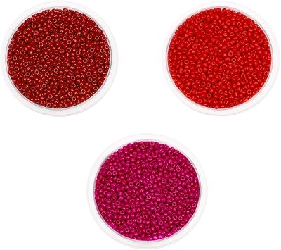 3 Packs 3mm Glass Seed Beads, Small Glass Craft Beads for Crafting, Bracelets, Keychain Making, About 1800Pcs, Red Tone