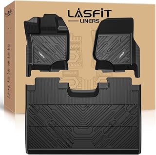 LASFIT TPE Floor Mats for Ford F-150 2015-2026 SuperCrew & F-150 Lightning 2022-2025 - Custom Fit All-Weather Liners, 1st & 2nd Row Black 3pc