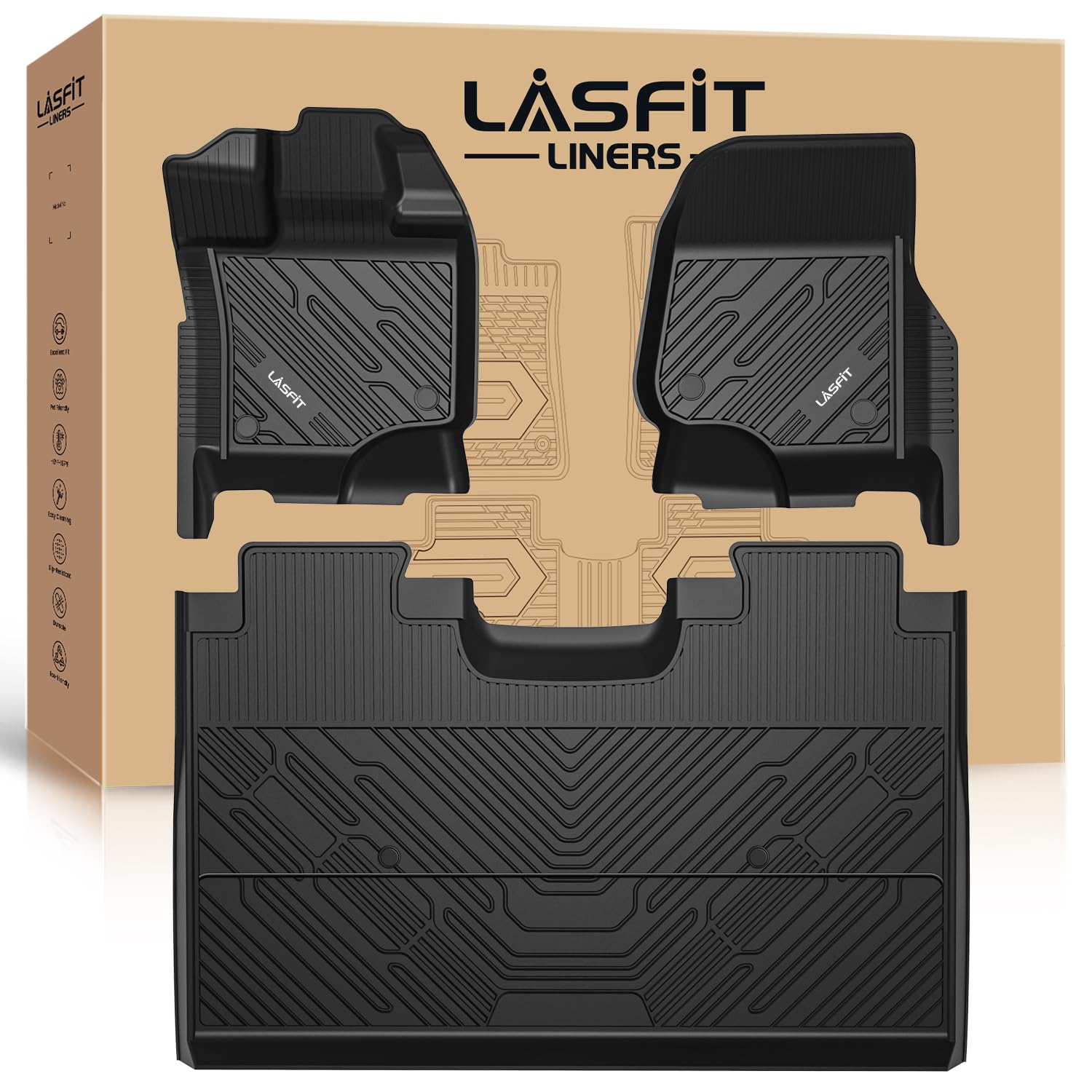 LASFIT Floor Mats for Ford F-150 2015-2026 F150 Lightning 2022-2025 SuperCrew Rear w o Fold Flat Storage Carpet