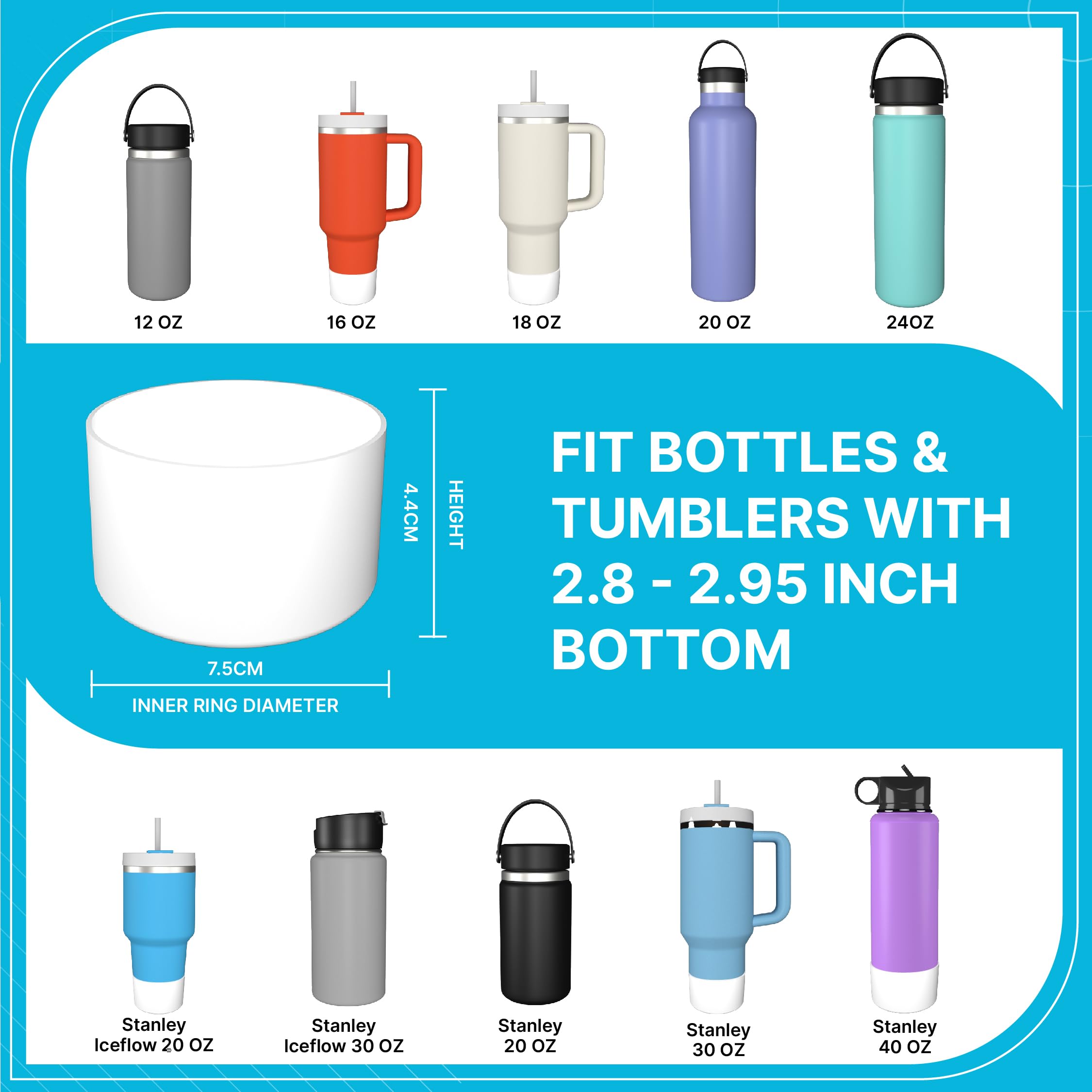 Elevate 2 Pcs Silicone Boot Compatible with Quencher 40oz, 30oz Tumbler with Handle, IceFlow 20oz, Anti-Slip Protective Water Bottle Bottom Cover for Hydro Sport Flask Bottle 12oz-24oz