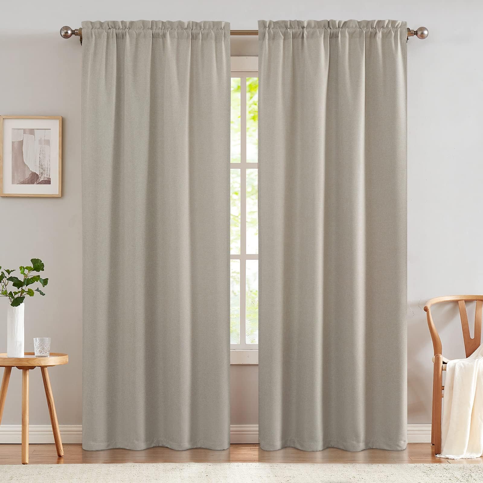 jinchan Room Darkening Curtains for Bedroom Living Room Thermal Insulated Linen Textured Window Treatment 2 Panels 95 Inch Heathered Beige