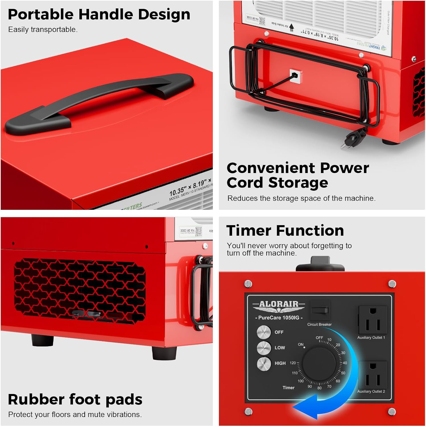 ALORAIR Portable Air Filtration System Built-In Ionizer, 180° Air Intake (850/1050CFM) Tabletop Dust Collector for Woodworking with Vortex Fan, Air Filter for Garage, Works Shop, Home, Purecare 1050IG