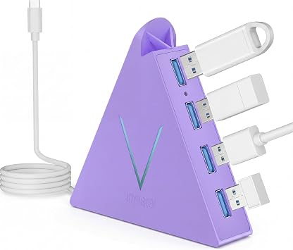 موزع USB C، محول USB Type C إلى USB 3.0 بأربعة منافذ لأجهزة MacBook وSurface والكمبيوتر المحمول ومحرك أقراص فلاش والفأرة ولوحة المفاتيح ومحرك الأقراص الصلبة بطول 2 قدم، أرجواني فاتح