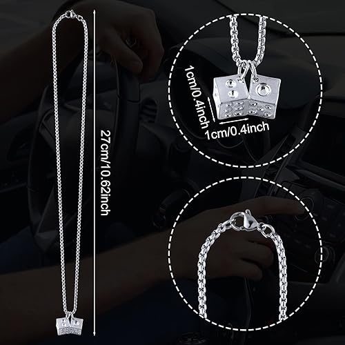 Miniatura 2 de OIIKI Dados peludos para espejo de coche, dados de metal para espejo retrovisor de automóvil, colgante de espejo automotriz, accesorios para