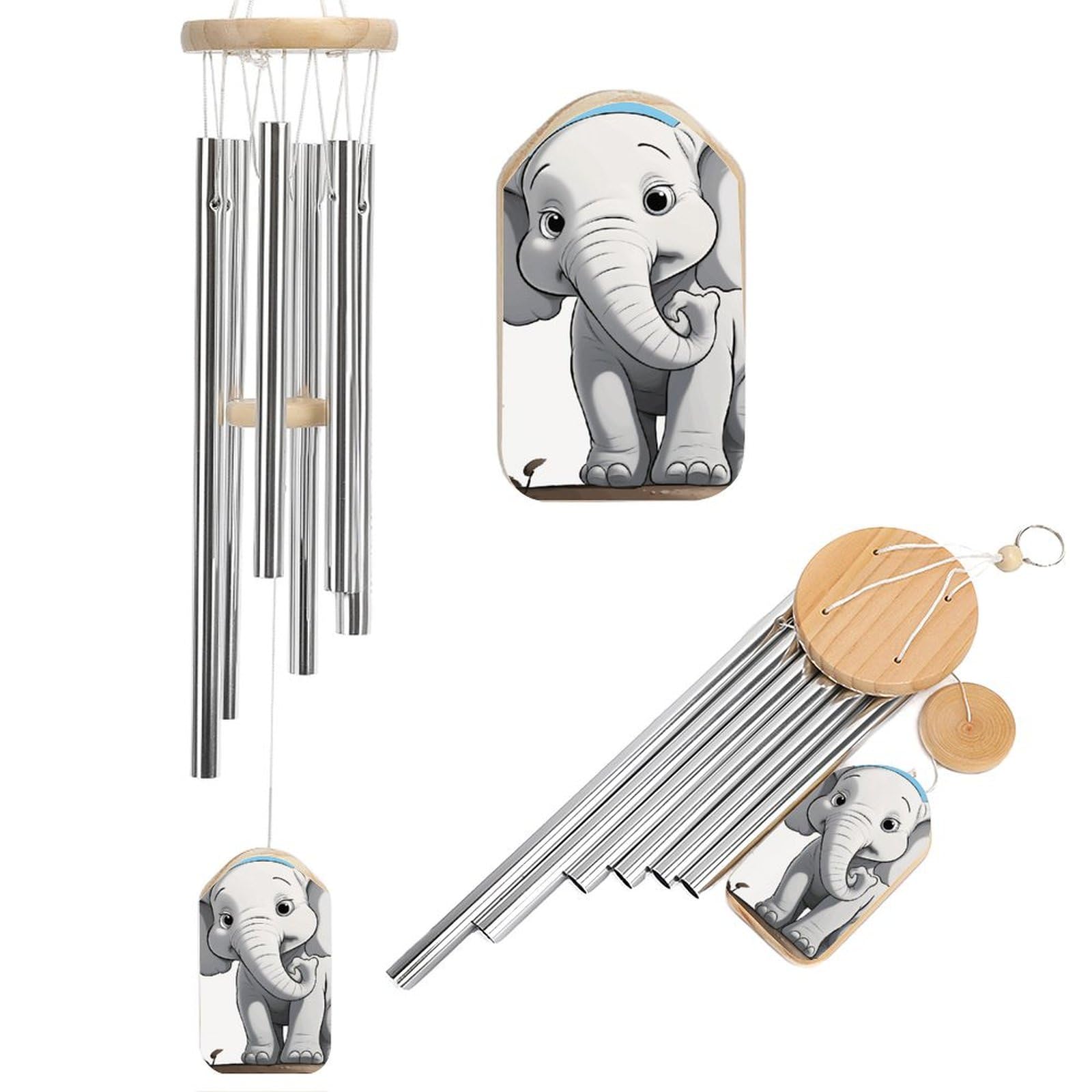 Outdoor Wind Chimes, White Elephant Printed Wind Chimes,Simple Wind Chimes,Curtain Wind Chimes for Home Decoration