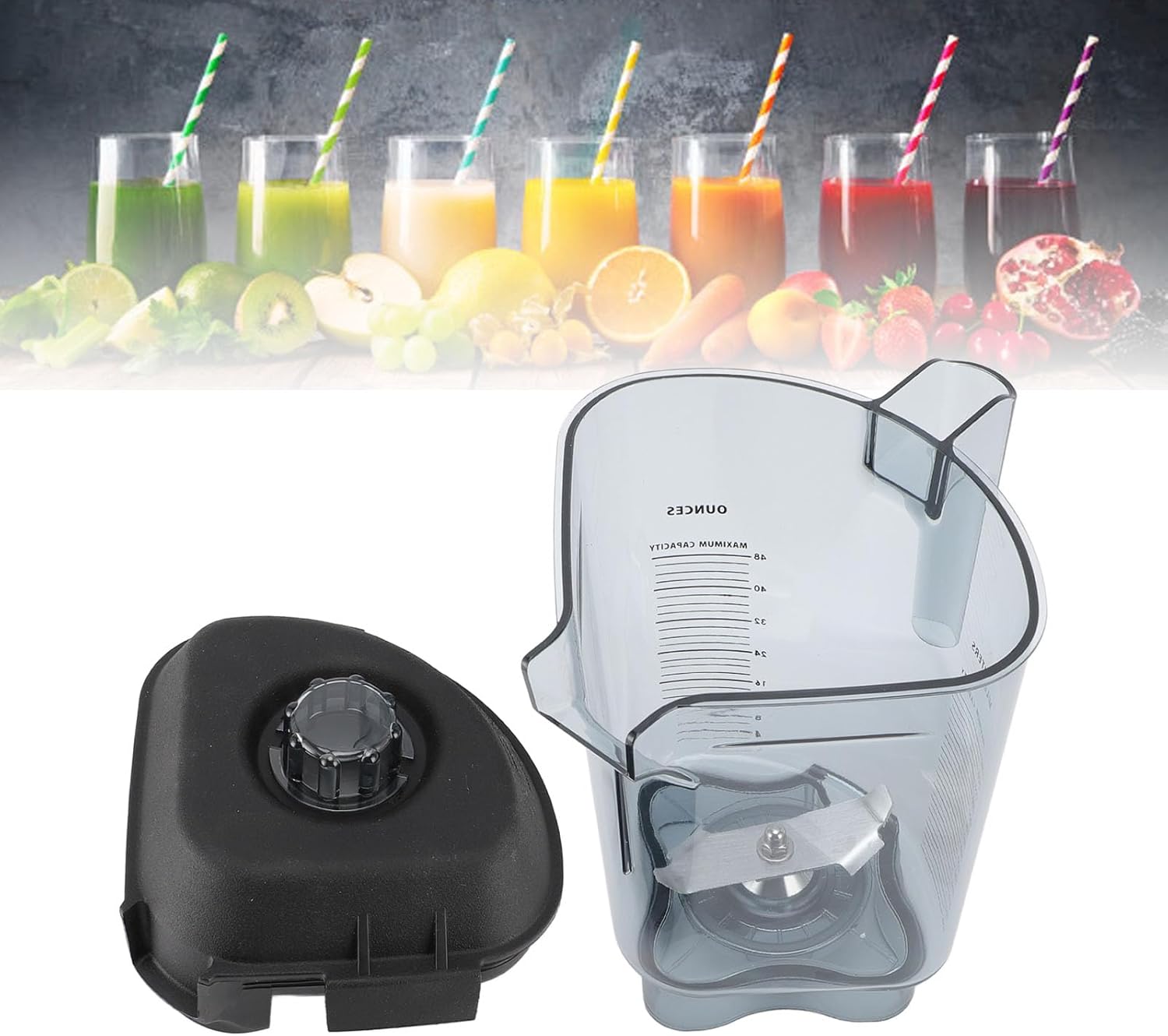 48oz Blender Pitcher, Blender Container Replacement with Stainless Steel Blades for Touch and Go Appliance