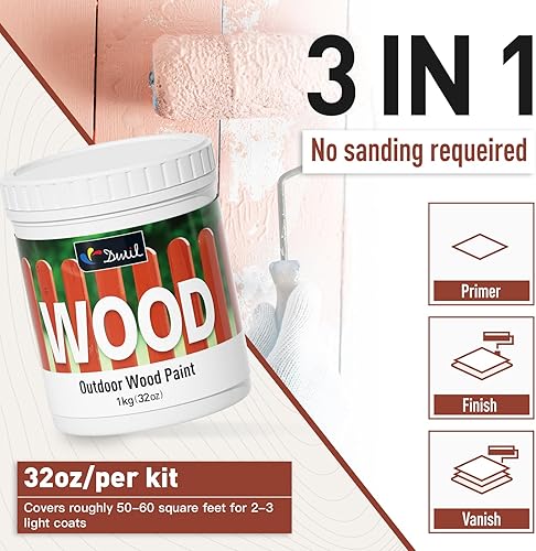 Miniatura 2 de Pintura exterior para madera, secado rápido y sin lijar, pintura exterior con acabado mate para madera, fácil aplicación, pintura a base de agua,