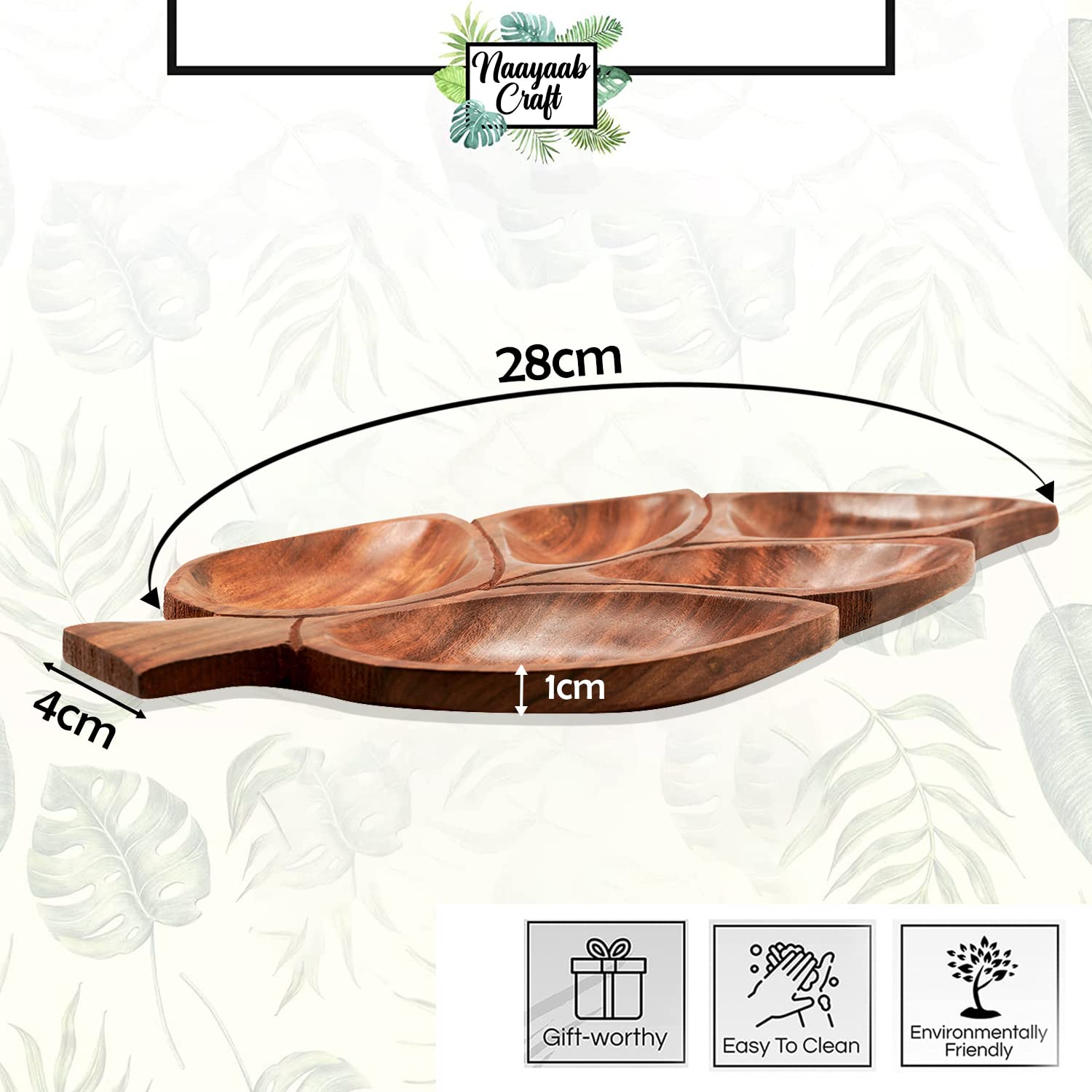 Naayaab Craft Luxury Premium Pakka Sheesham Wood Dry Fruits Serving Tray | Handcrafted Serving Platter Wooden Tray - Size (28 x 4 x 1cm) 2