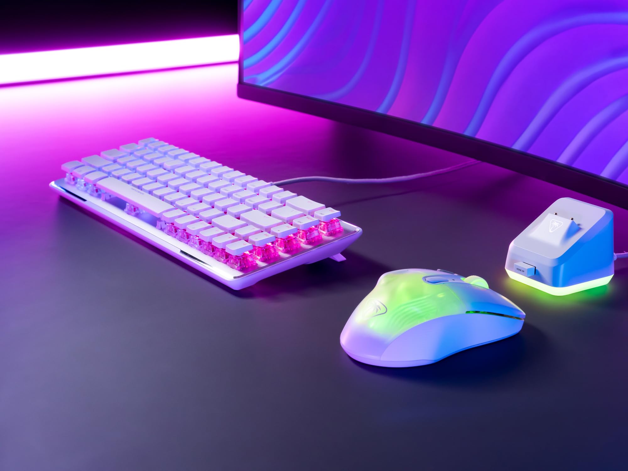 Turtle Beach Vulcan II Mini – 65% optyczno-mechaniczna klawiatura gamingowa z regulowanym oświetleniem RGB, technologia duplikatora klawiszy, płyta aluminiowa, biała