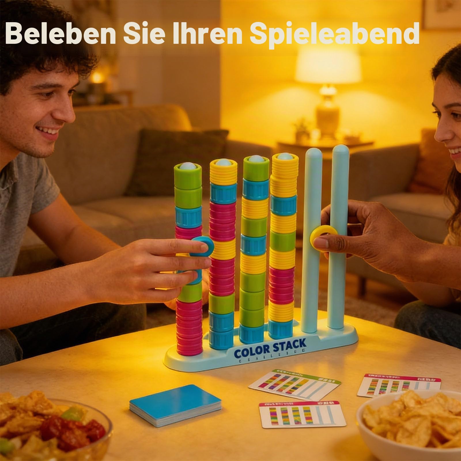 Color Stack Challenge Game, Color Matching Puzzle for 2 Players, Fast Pattern Ring Stack Board Game, Competitive Tabletop Brain Teaser for Family Night with 60+ Challenges