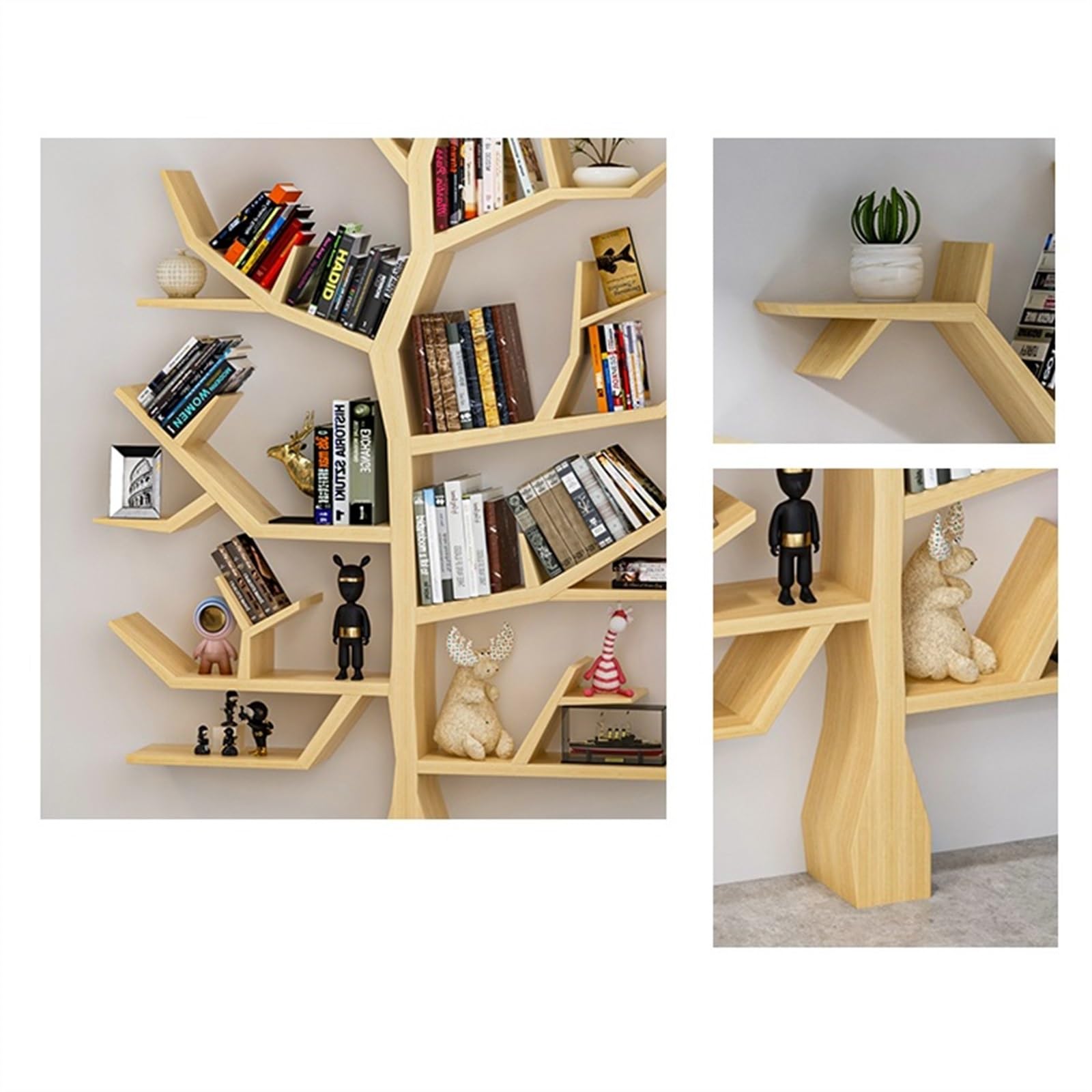 Regal Wand Kreatives Kunstbaum-Bücherregal aus massivem Holz, Eckwandregal im Büro-Wohnzimmer, vom Boden bis zur Decke reichendes Bücherregal Wandregal