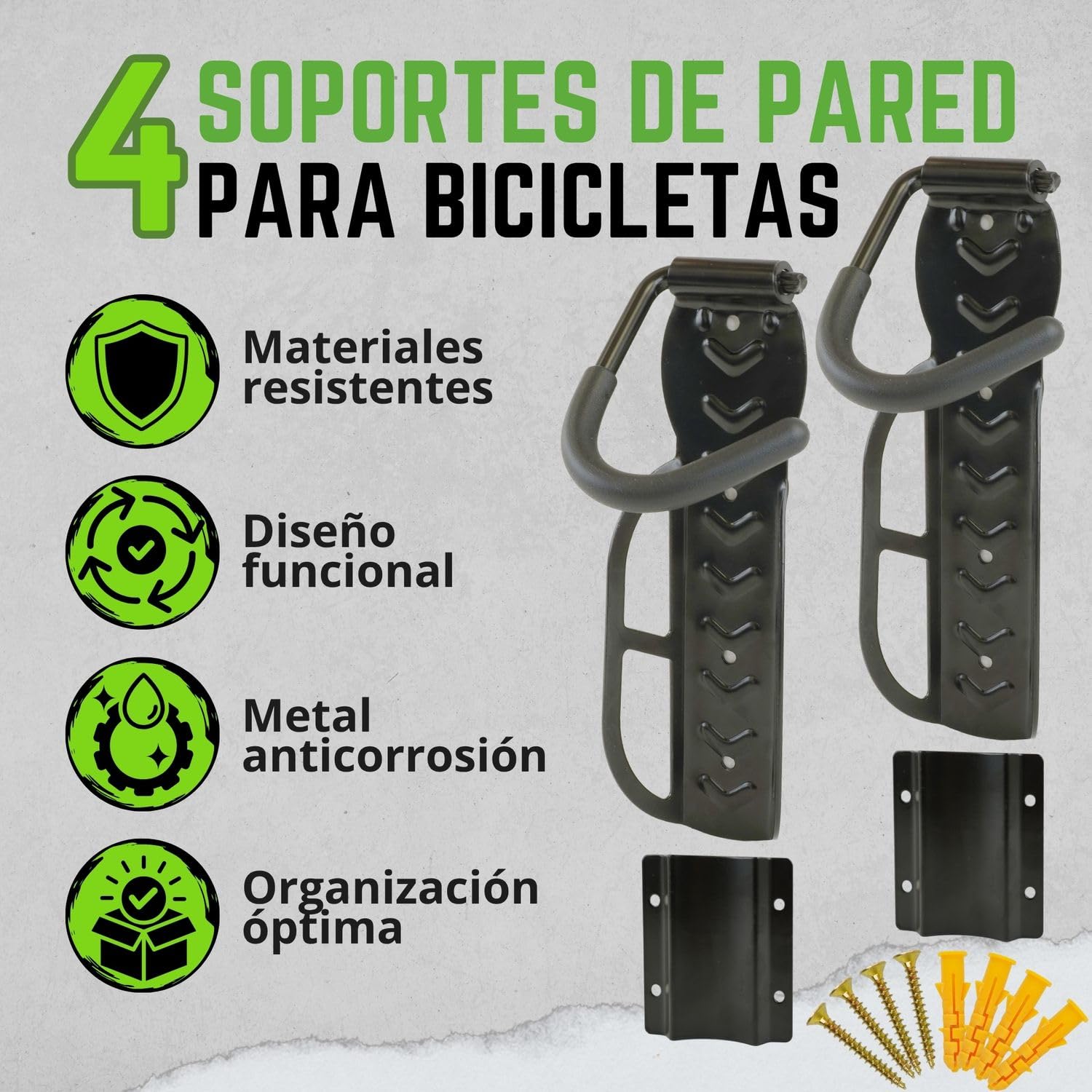 4 Soportes Para Bicicleta Pared con Protector De Pared| Gancho Bicicleta Hasta 30kg De Carga (4)