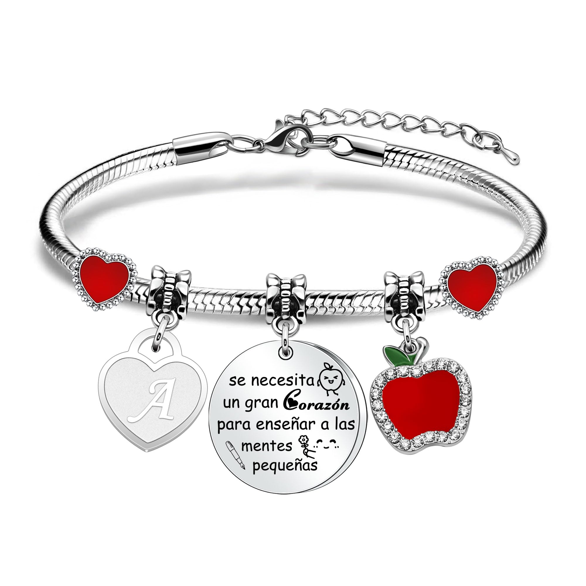 Regalo Maestro Pulseras Maestra Profesora Con Iniciales Regalo Gracias Maestro Para Mujer Colgante de Corazón A-Z inicial Joyas Regalo Maestro Cumpleaños Navidad Regalo del Día del Maestra