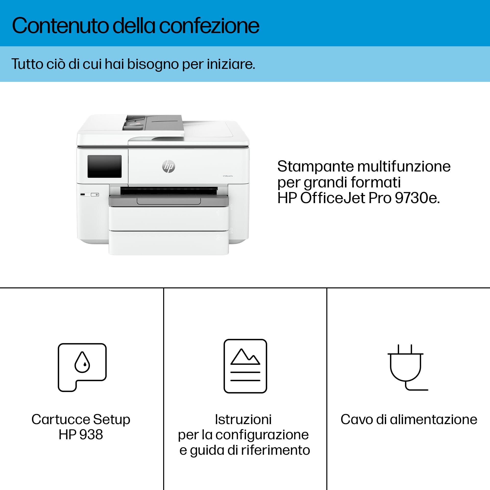 HP OfficeJet Pro 9730e Stampante Multifunzione Grandi Formati Colori Fronte Retro Automatico 22 ppm Wi-Fi Grigia