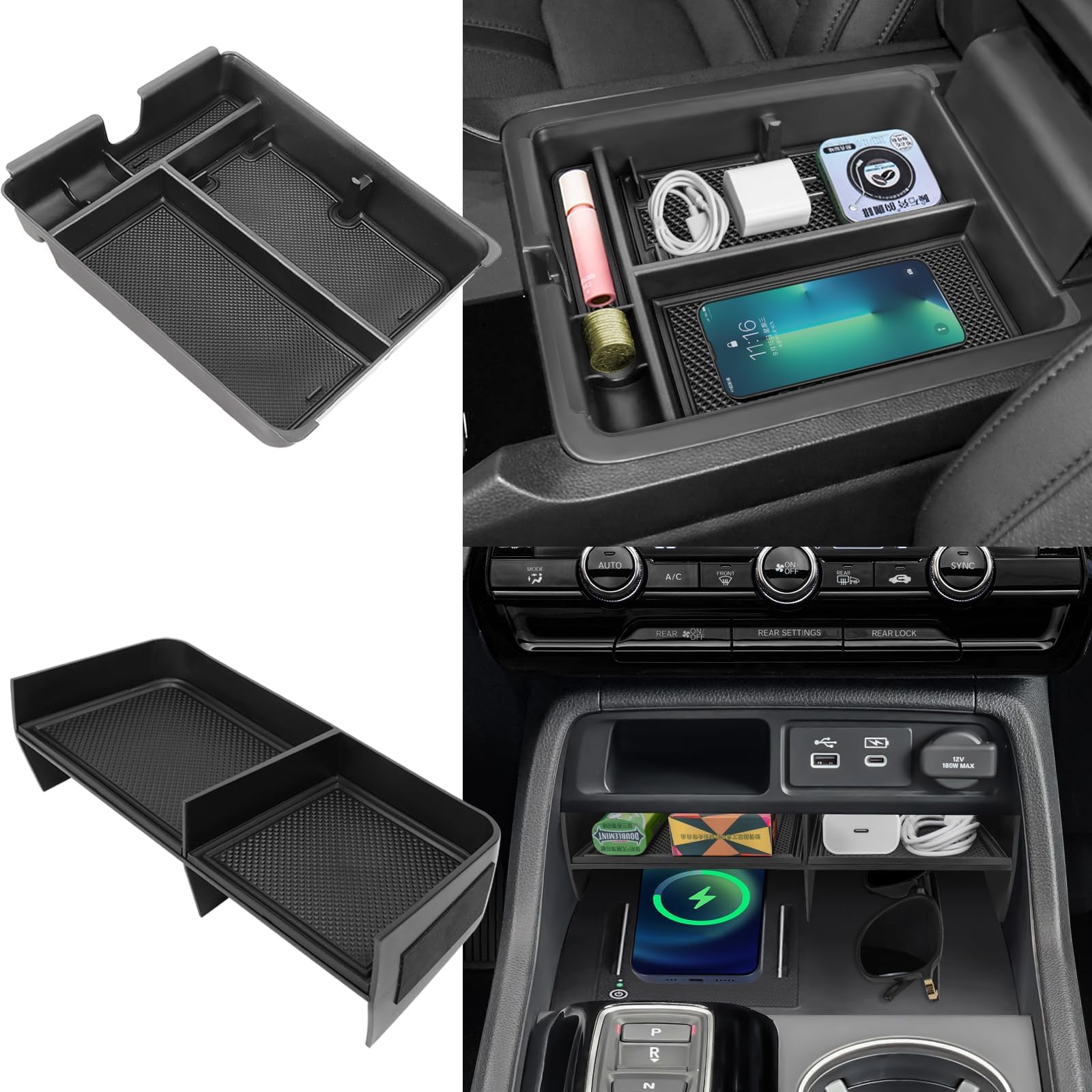 2PCS Center Console Organizer Compatible with 2023 2024 2025 2026 Honda Pilot/ 2026 Honda Passport Armrest Tray Insert Divider Slot Box Secondary ABS Plastic Material Interior Accessories