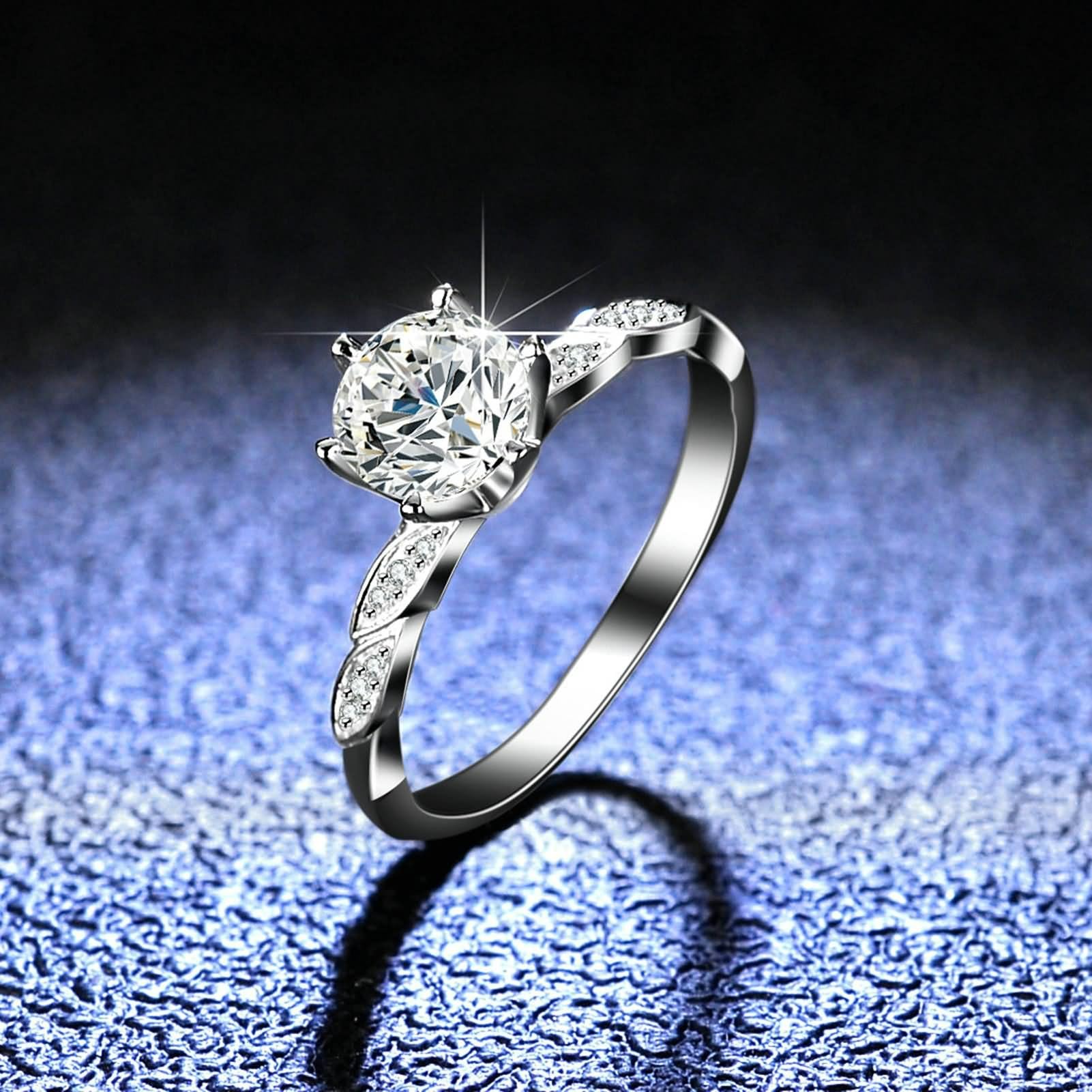 Statement Ring, Eheringe Frauen 4-Fach Gefasster 1-Karat Rund Moissanit Silber Platin Größe 45 (14.3)