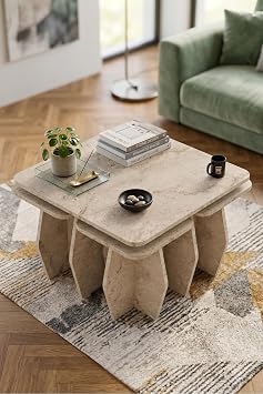 Orta Sehpa Ve Zigon Sehpa 5li Set Modern  ok Ama l  Salon Oturma Odas  Yan Sehpa 9249 Traverten