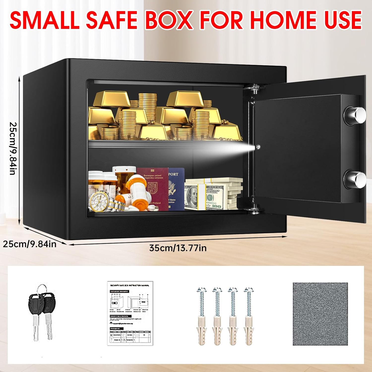 1.2 Cuft Safe Box Fireproof Waterproof, Digital Security Safes for Home Use Fire and Water Proof with Combination Lock, Alarm System and Removable Shelf, Anti-Theft Document Safes For Money, Jewelry