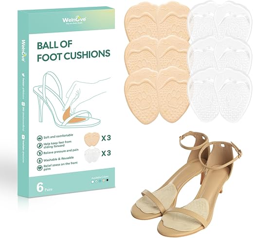 Welnove Metatarsal Pads Women (6 Pairs High Heel Comfort Pads),Ball of Foot Cushions, Soft Gel Heel Inserts for Women,Anti...