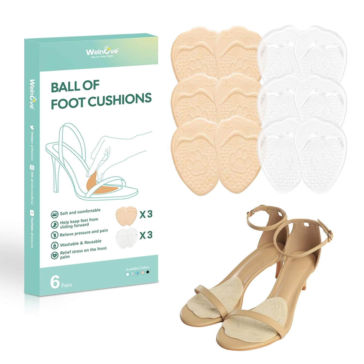 Welnove Metatarsal Pads Women (6 Pairs High Heel Comfort Pads),Ball of Foot Cushions, Soft Gel Heel Inserts for Women,Anti... - Review, Price and Buying Guide
