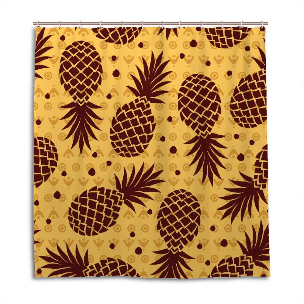 Rideau de douche ananas en polyester imperméable avec crochets pour salle de bain 168x183cm