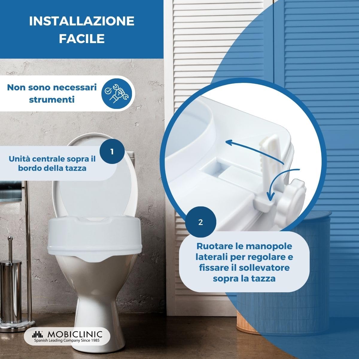 Mobiclinic, Rialzo wc per Anziani, Altezza 14 cm, Alza water, Con coperchio, Mobilità ridotta, Disabili, Sistema di fissaggio laterale, Ausili, Bianco, Titán
