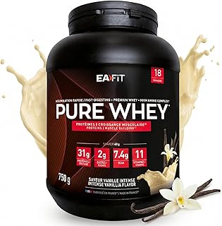 71cG8agbdIL. AC UL320 EAFIT – WHEY PROTEIN – Vanille Intense – 31 g de Proteine Whey – BCAA – Shaker Proteine – Pre Workout, Musculation – Protéines Whey – 750 g