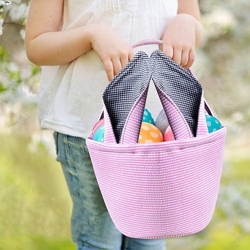 Miniatura 6 de Cesta de conejo de Pascua para niños, bolsas de cesta de Pascua con asas para caza de huevos, decoraciones de conejo de Pascua, suministros de