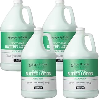Ginger Lily Farms Club & Fitness Soothing Butter Lotion for Dry Skin, 100% Vegan & Cruelty-Free, Aloe Vera Scent, 1 Gallon (Pack of 4)