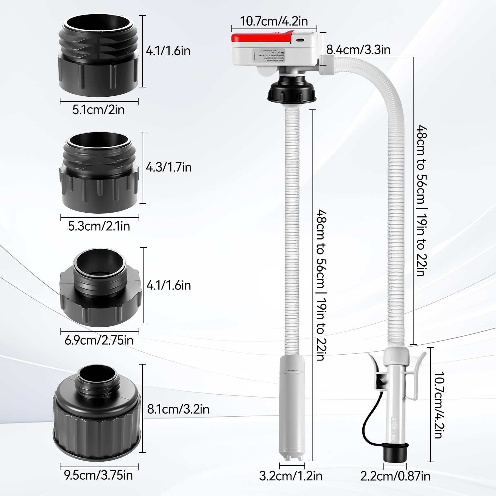 Pompe Électrique pour Carburant avec Stop Automatique, 3,2 GPM (12 L/min) Adaptateur 4 Tailles | Tuyau 1.3m pour Essence, Gaz, Diesel | Fonctionnement via USB