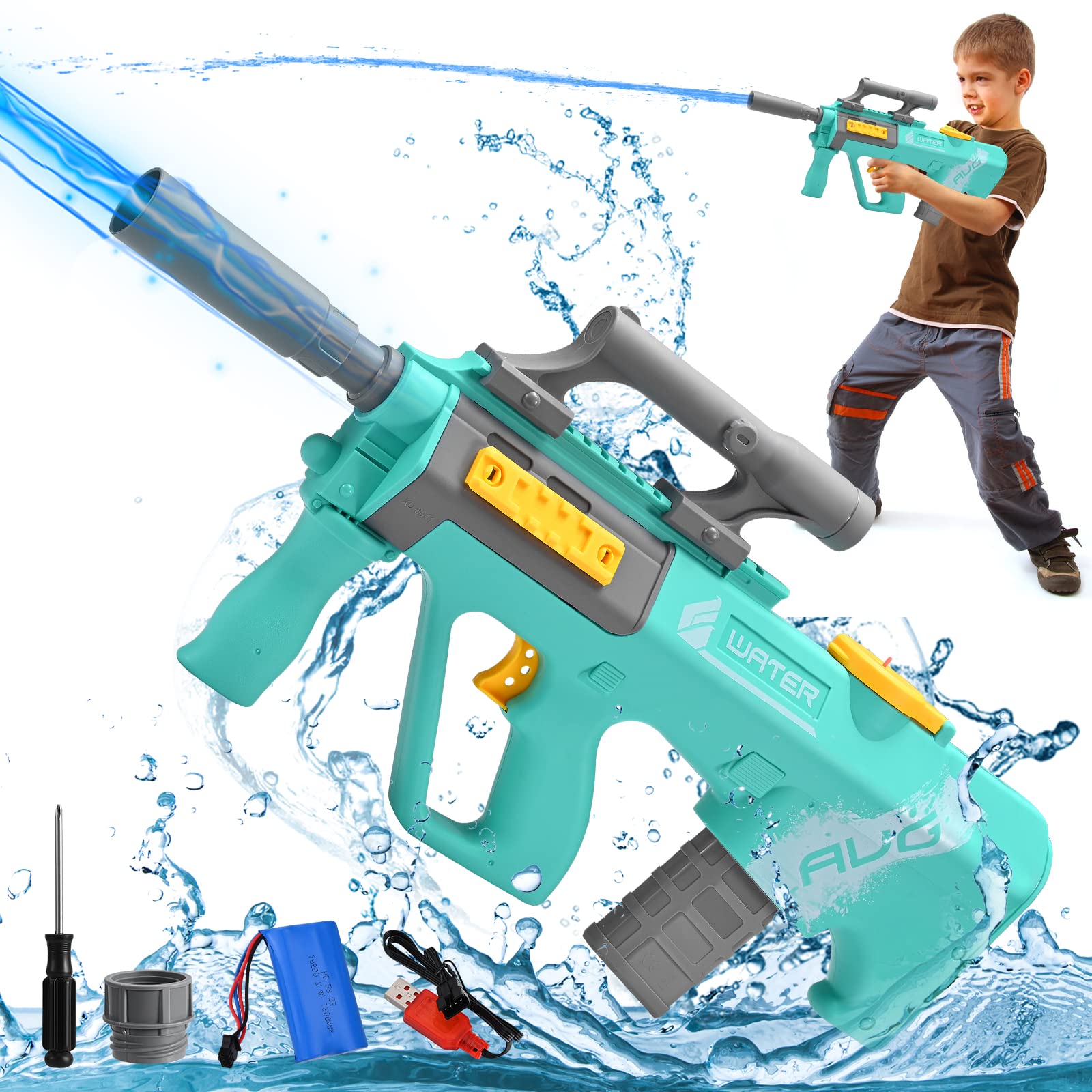 Electric Water Guns, 500ml Water Blaster Pistols, Long Distance 10m, Expandable Water Storage Bin, Summer Toys with Sound Effects for Summer Water Sports Garden Beach(Green)