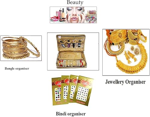 Miniatura 4 de atorakushon Caja organizadora de viaje para joyas, transparente, con cremallera, para collares, aretes, anillos, pulseras, dorado