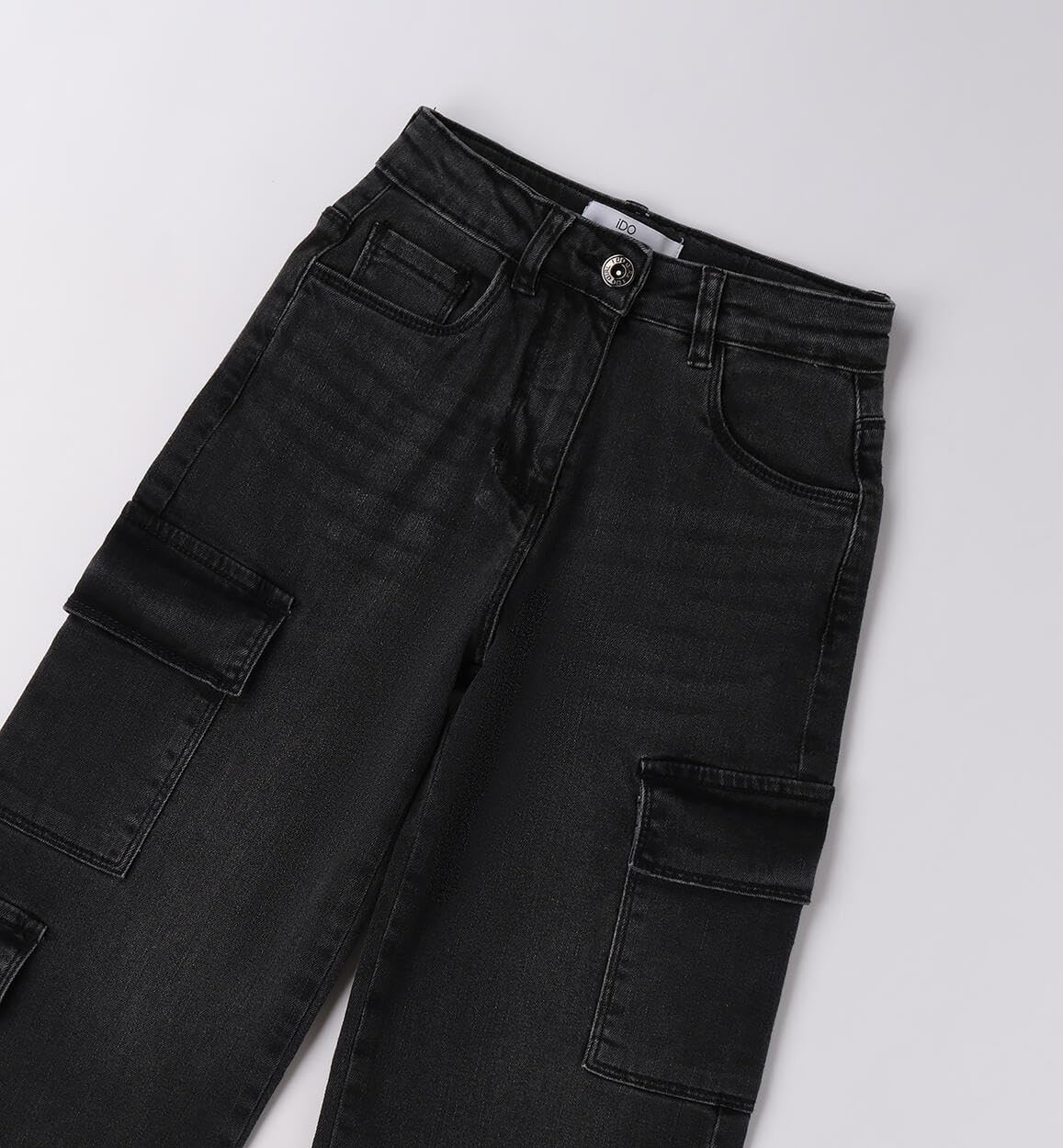 IDO Panralone Jeans Modello Cargo Ragazza 16 Anni - 170 cm Color Nero con tasconi Laterali