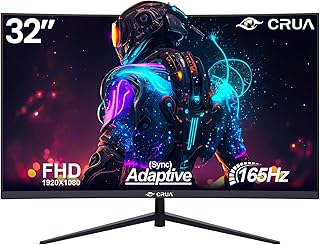 CRUA 32 Inch Gaming Monitor FHD (1920 X 1080), Curved Computer Monitor 165Hz, Desktop PC Monitor VA Screen, Low Motion Blur, Eye Care, VESA, DisplayPort, HDMI