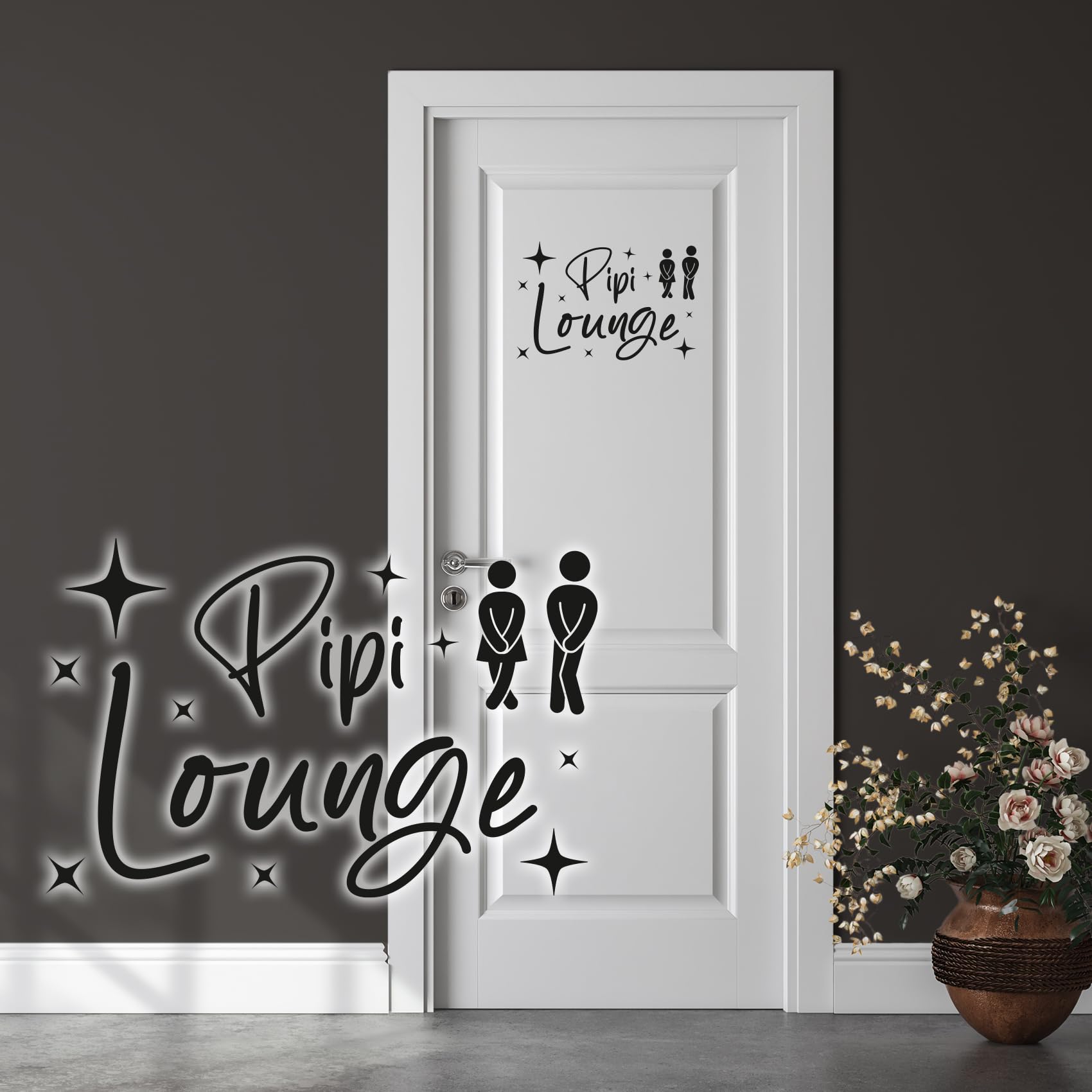 A651 Tür-/Wandtattoo 'Pipi Lounge' – 60x40 Cm, Anthrazit, Selbstklebend & Rückstandslos Entfernbar