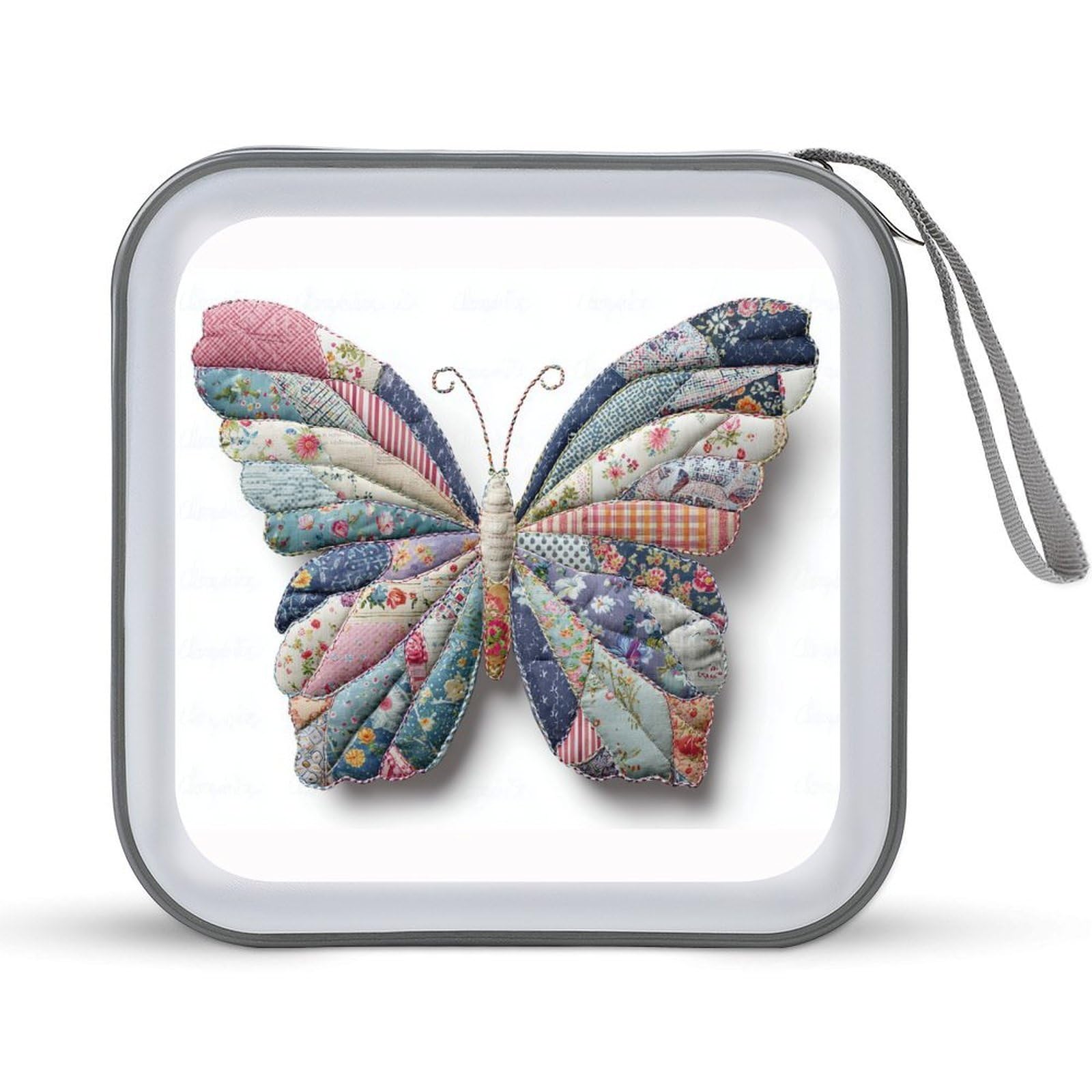 Jubonexis Patchwork Butterfly Fabric Vintage Cottagecore CD Case DVD Storage Case Portable for Car Home Travel