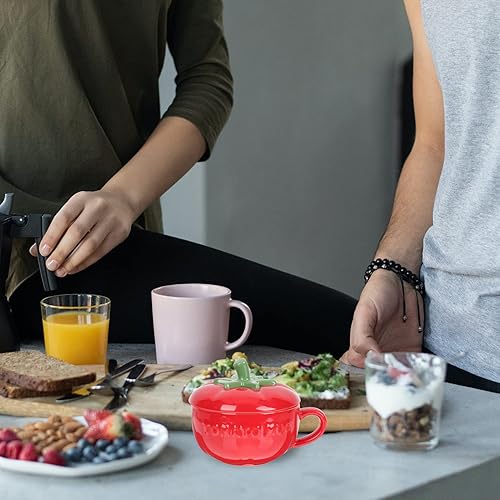 Miniatura 8 de Cabilock Tazas de café de cerámica, tazas de café de cerámica, taza de desayuno con forma de cerámica para postre con tapa de asa, taza de cereales