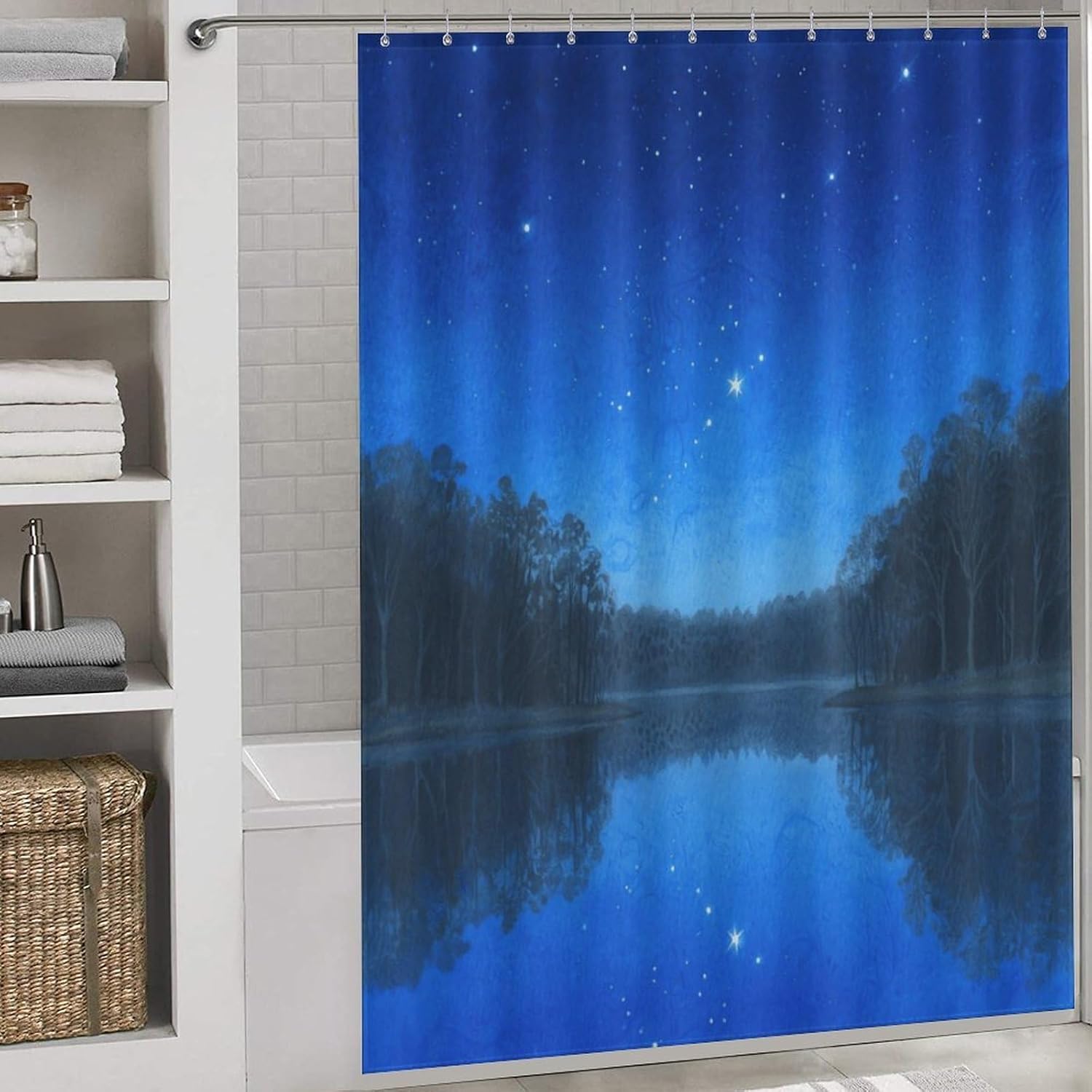 Shower Curtains Fabric Shower Curtain Liner Liner Showers Curtain Lake Under The Starry Sky Showers Curtin Opaque for Privacy Protection Water Splash Protection High Aesthetics