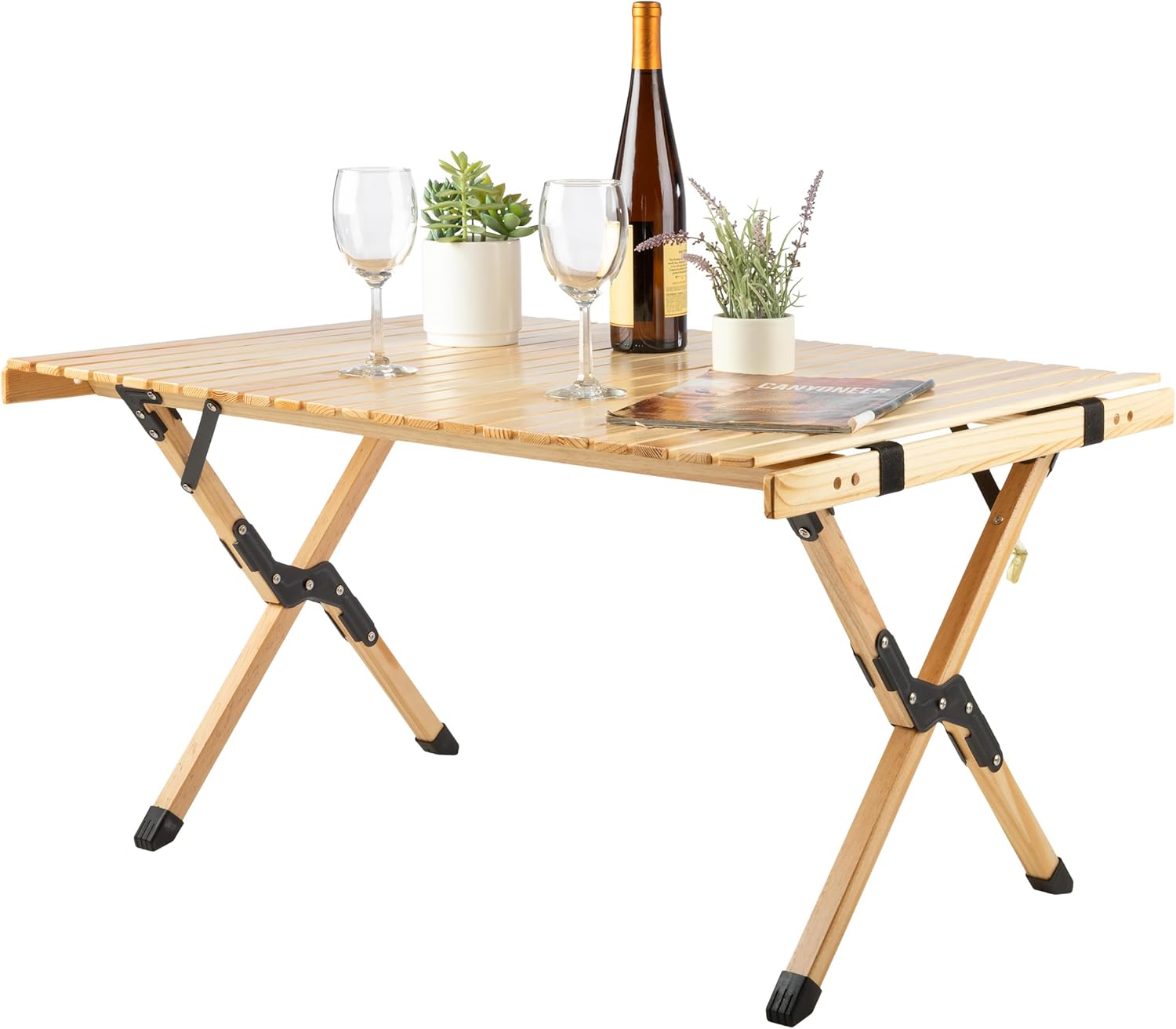 Foldable Camping Table - 4ft Roll-Up Portable Picnic Table with Carry Bag - Indoor/Outdoor Low Height Travel, Party, or Beach Table by Wakeman Outdoors (Natural Wood)