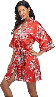 Women's Floral Short Satin Bridesmaid Robes Silky Bride Robes Getting Ready
